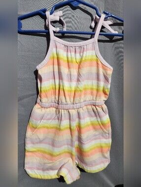 Cat & Jack Pastel Rainbow Striped Tie-Shoulder Romper